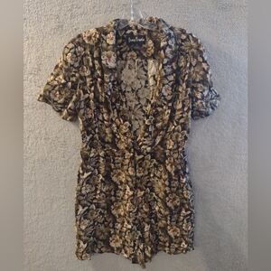 Vintage Jamie Brooke One Piece Romper Women M Dark Brown Floral Functional